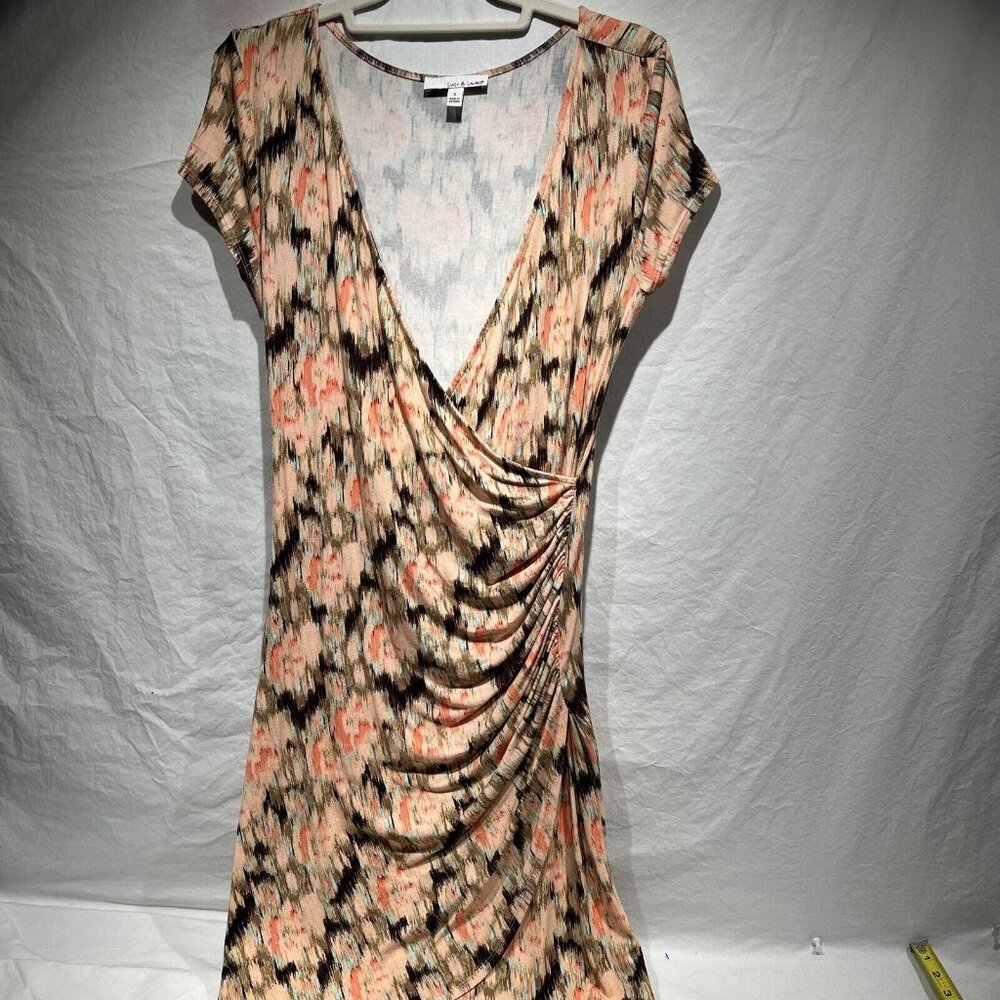 Lucy &‎ Lauren Ruched Cross Front Stretch Knit Evening Dress Orange  Small